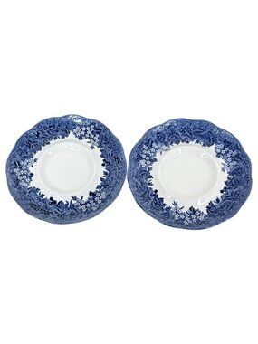 J&G Meakin Romantic England Blue & White Saucers Anne Hathaways Cottage Set Of 2